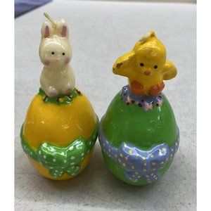 2 Vintage Small Easter Egg Shaped Candles Bunny  Chick